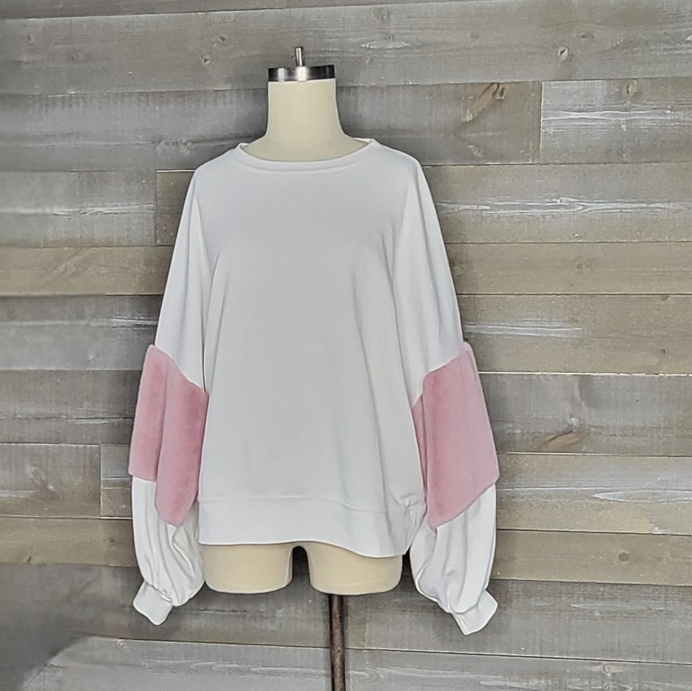 Zara Sweater Top With Oversized Balloon Sleeves With Faux Fur